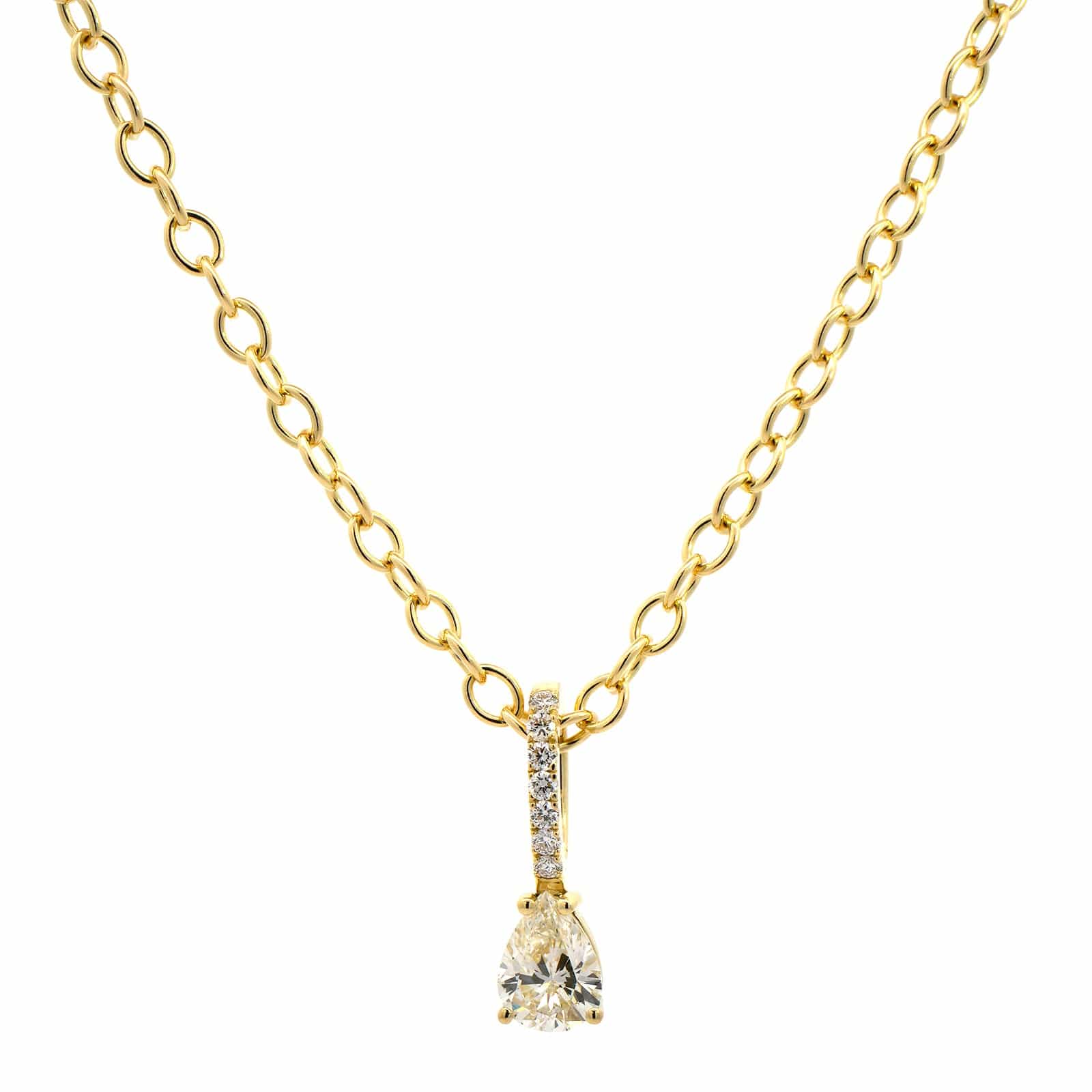 18K Yellow Gold Pear Shape Diamond Pendant Necklace