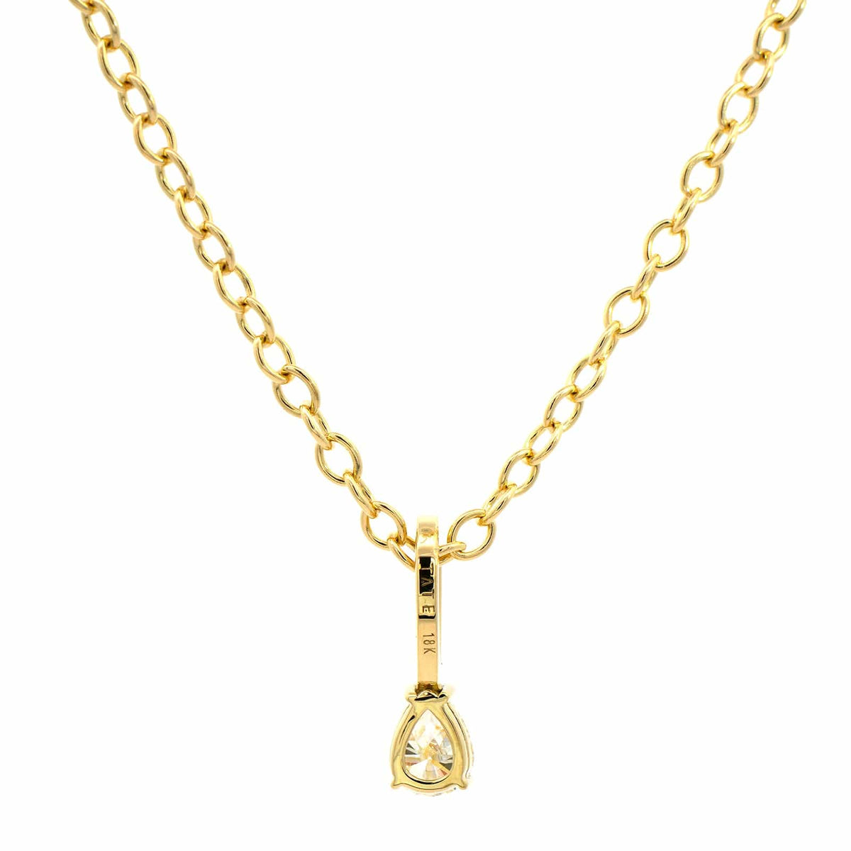 18K Yellow Gold Pear Shape Diamond Pendant Necklace