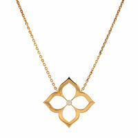 18K Yellow Gold Lotus Flower Diamond Pendant Necklace