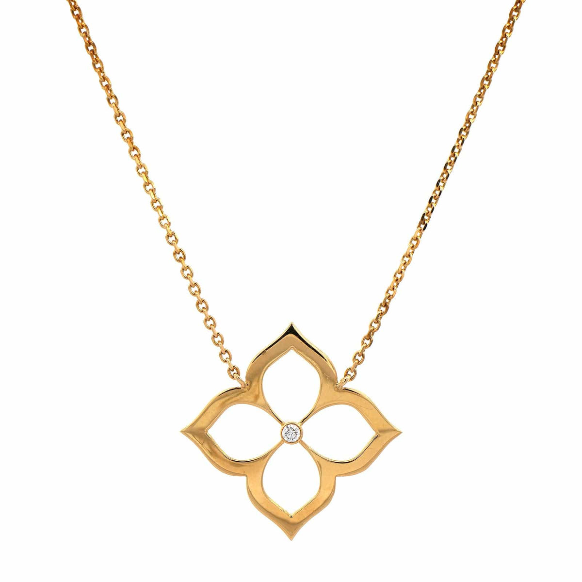 18K Yellow Gold Lotus Flower Diamond Pendant Necklace