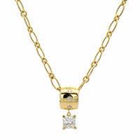 18K Yellow Gold Radiant Diamond Barrel Style Pendant Necklace