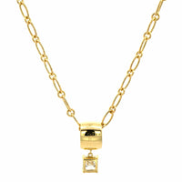 18K Yellow Gold Radiant Diamond Barrel Style Pendant Necklace