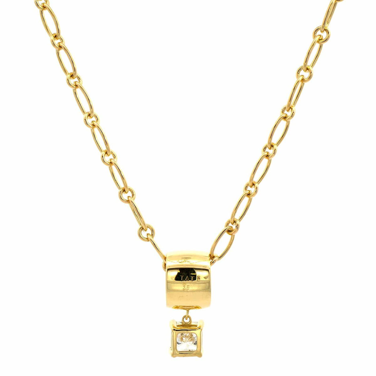 18K Yellow Gold Radiant Diamond Barrel Style Pendant Necklace