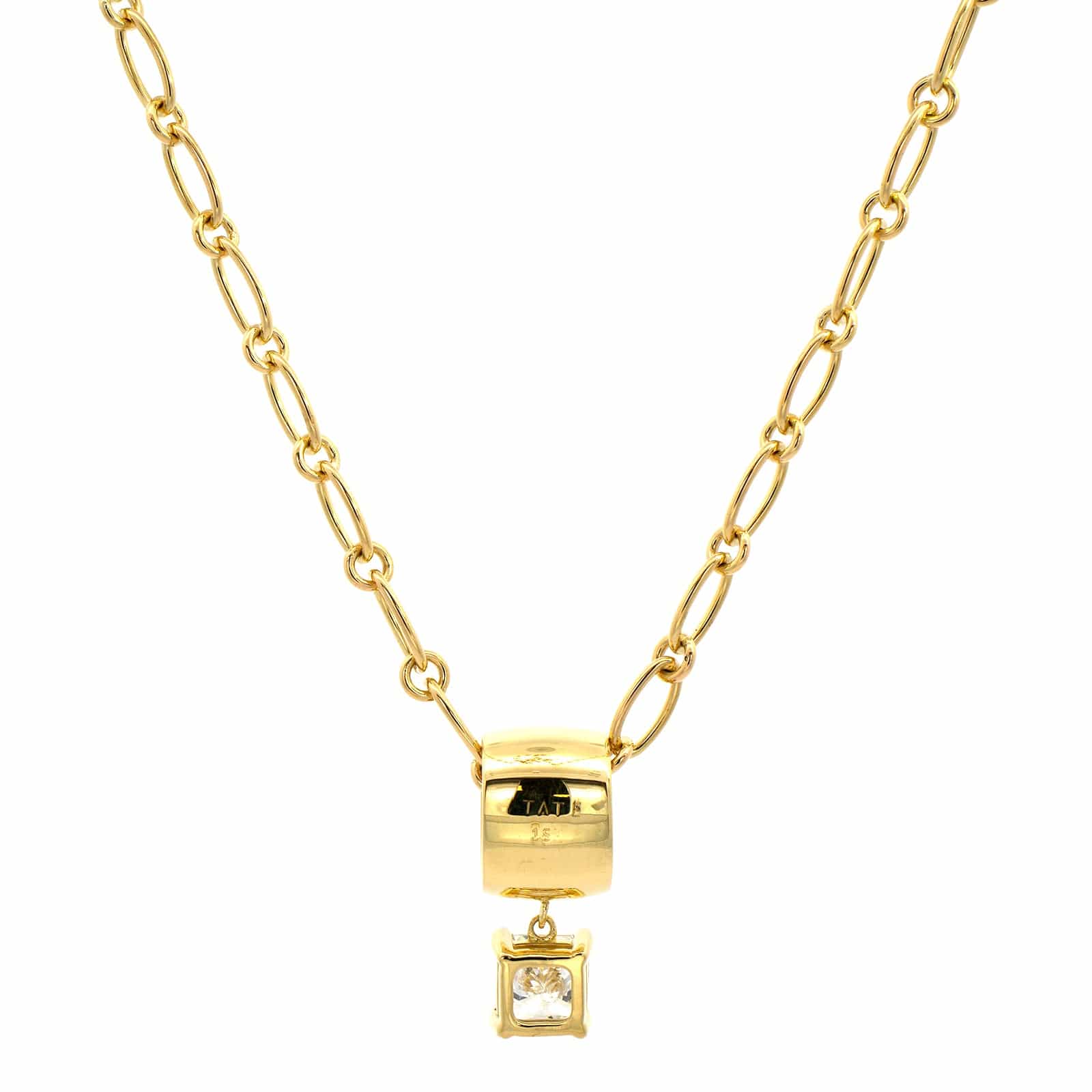 18K Yellow Gold Radiant Diamond Barrel Style Pendant Necklace