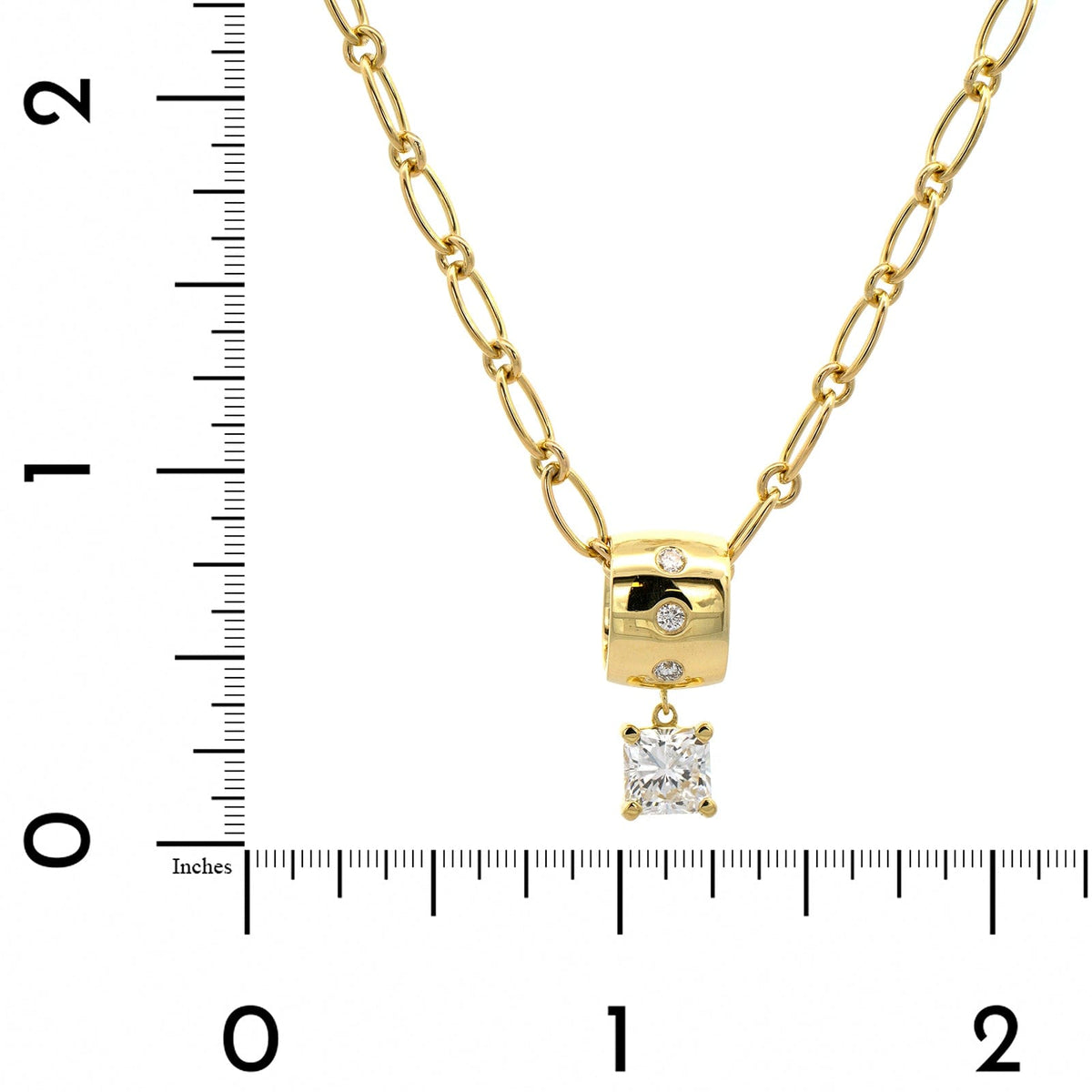 18K Yellow Gold Radiant Diamond Barrel Style Pendant Necklace