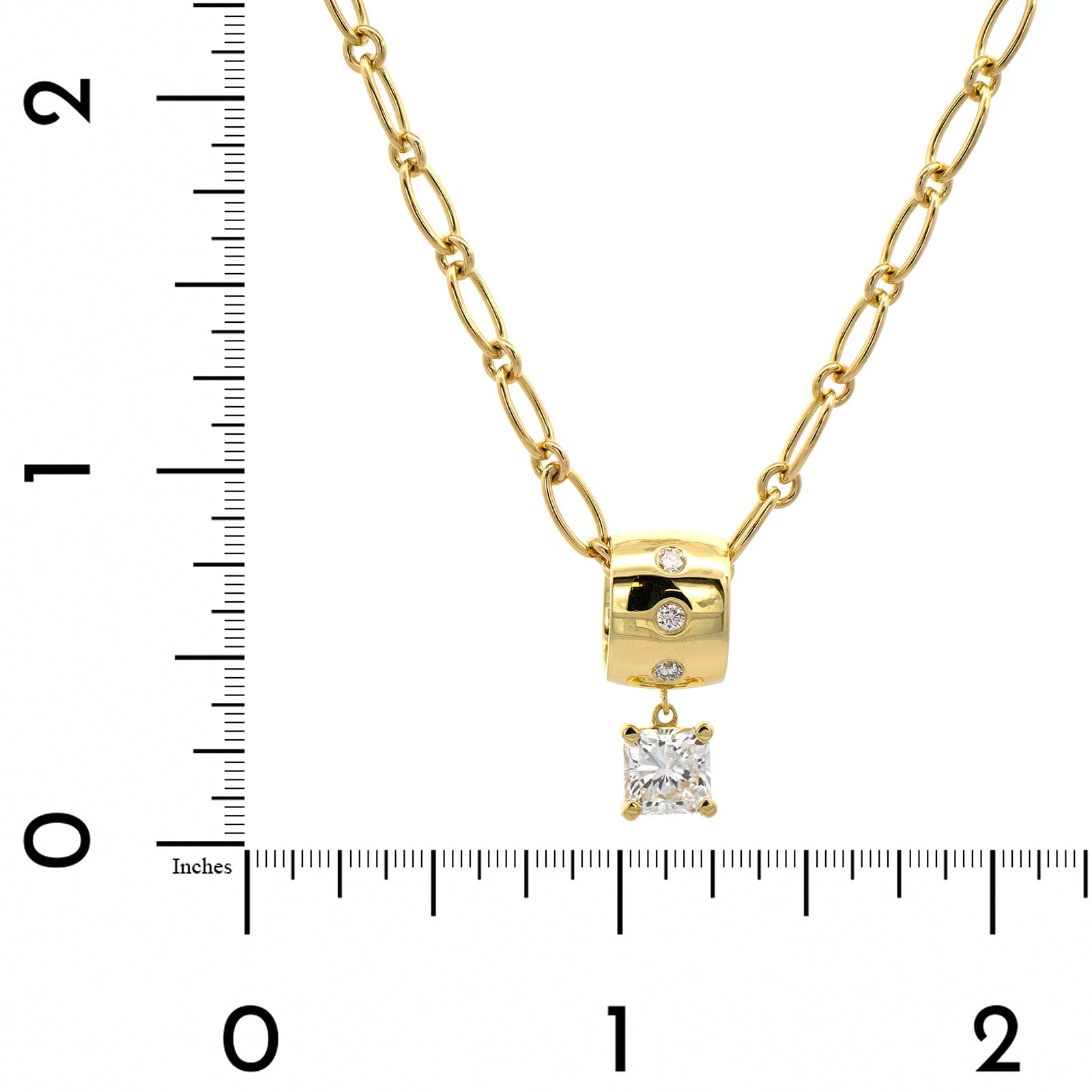 18K Yellow Gold Radiant Diamond Barrel Style Pendant Necklace