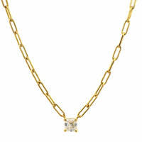 18K Yellow Gold Square Shaped Diamond Pendant Necklace