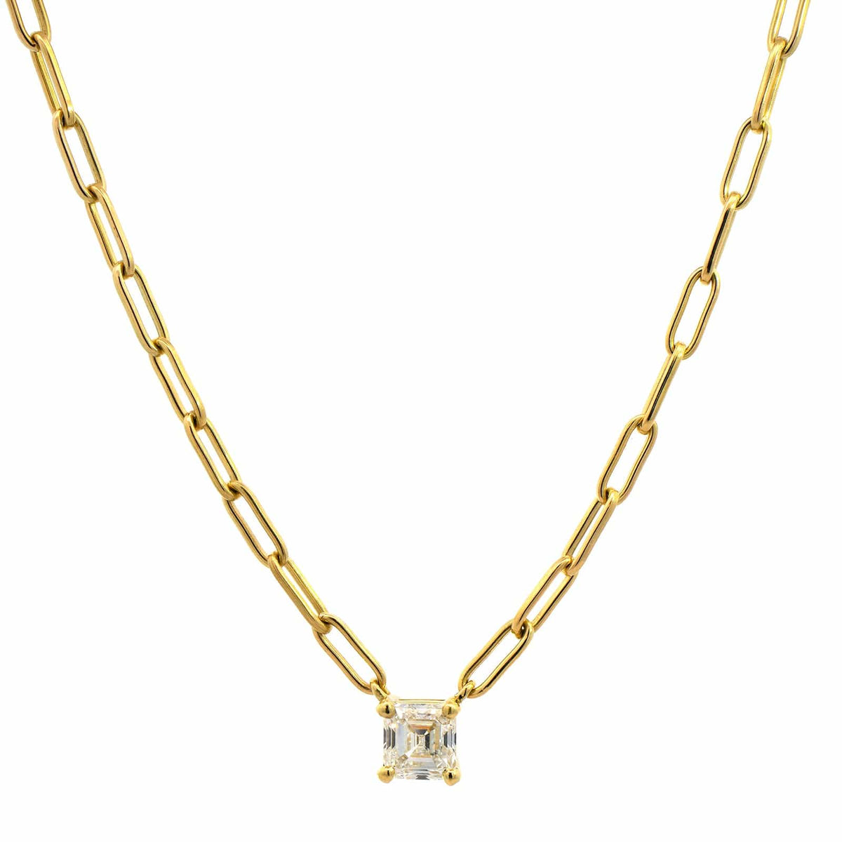 18K Yellow Gold Square Shaped Diamond Pendant Necklace