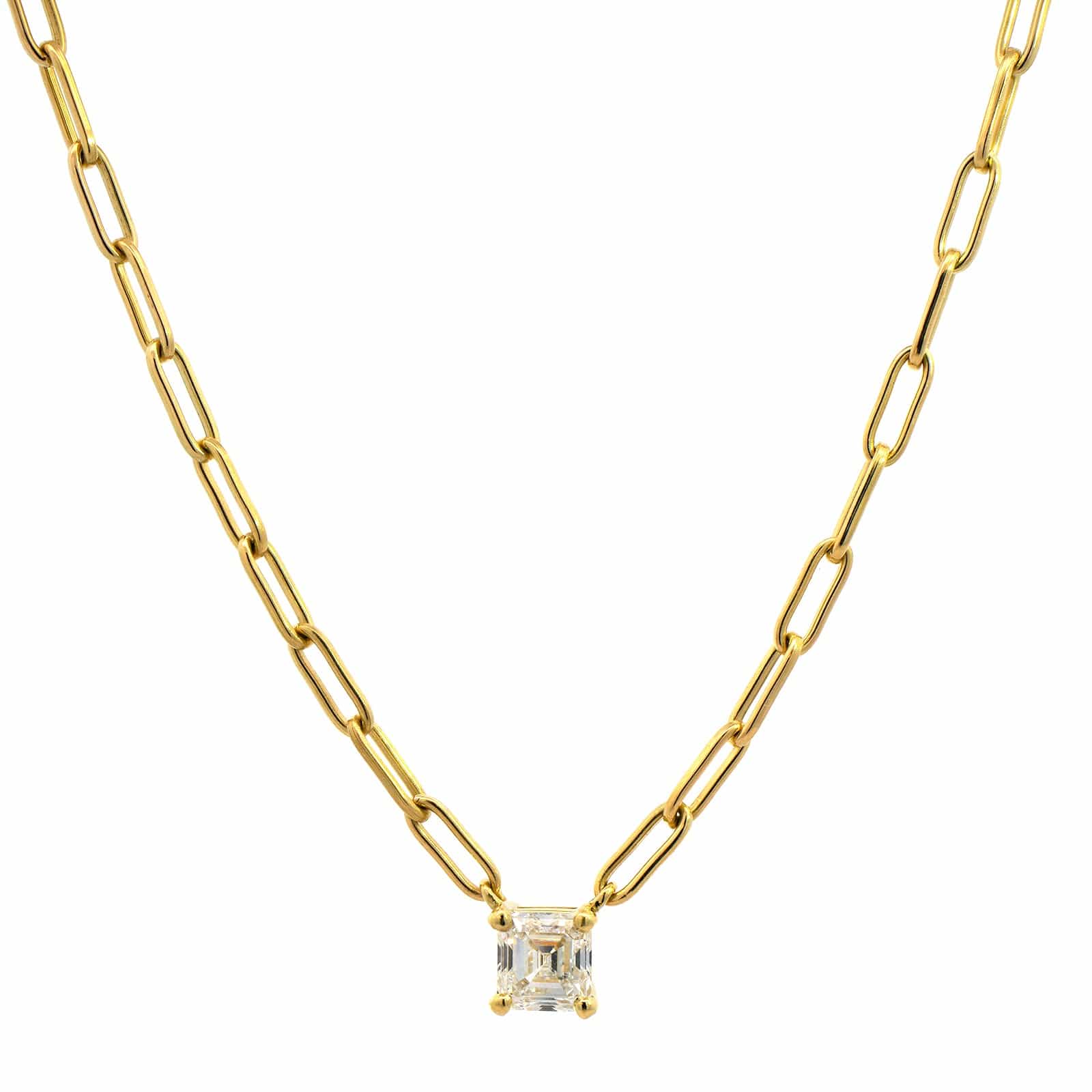 18K Yellow Gold Square Shaped Diamond Pendant Necklace