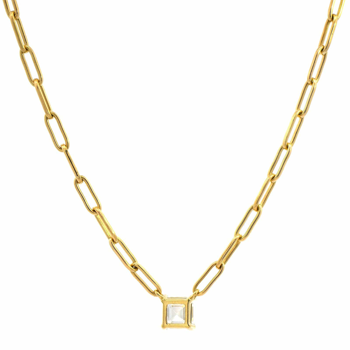 18K Yellow Gold Square Shaped Diamond Pendant Necklace