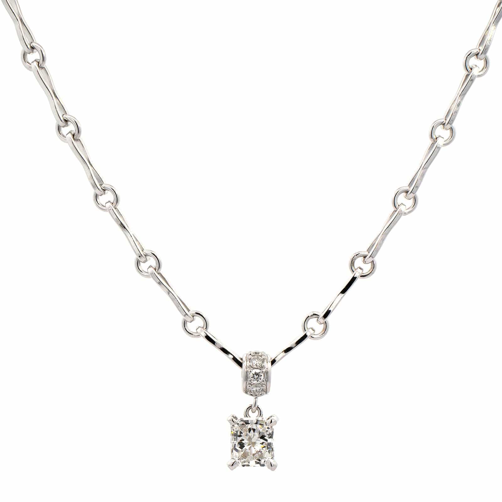 18K White Gold Radiant Cut Diamond Pendant Necklace