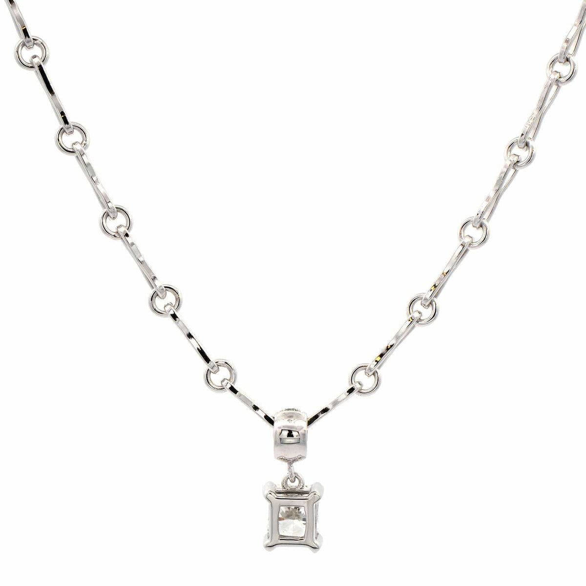 18K White Gold Radiant Cut Diamond Pendant Necklace
