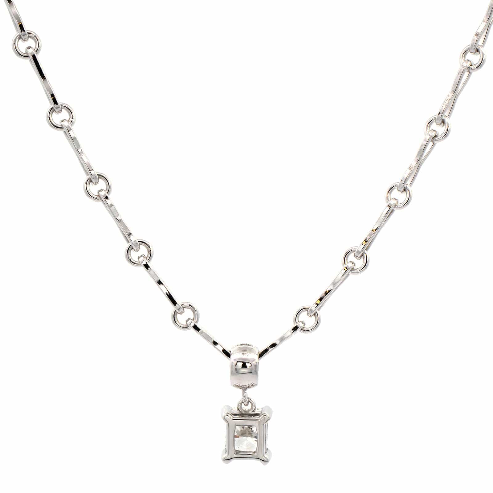18K White Gold Radiant Cut Diamond Pendant Necklace