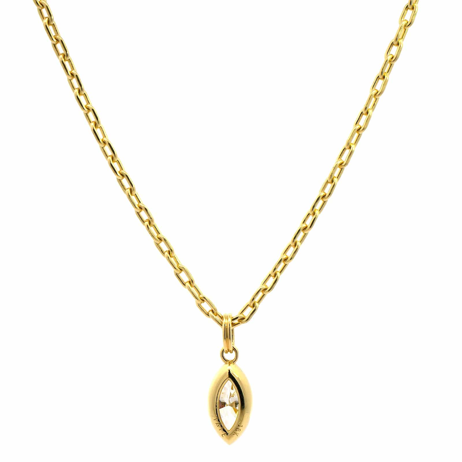 18K Yellow Gold Marquise Cut Diamond Pendant Necklace