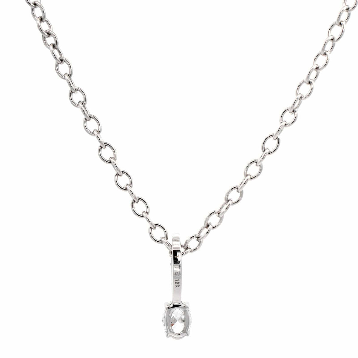 18K White Gold Oval Diamond Pendant Necklace