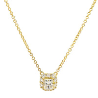 18K Yellow Gold Princess Cut Diamond Pendant Necklace