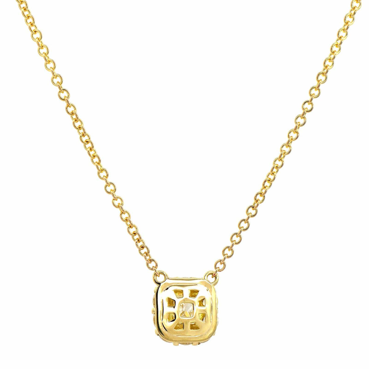 18K Yellow Gold Princess Cut Diamond Pendant Necklace