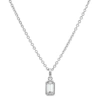 18K White Gold Emerald Cut Diamond Pendant Necklace