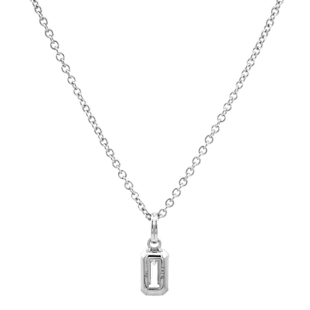18K White Gold Emerald Cut Diamond Pendant Necklace