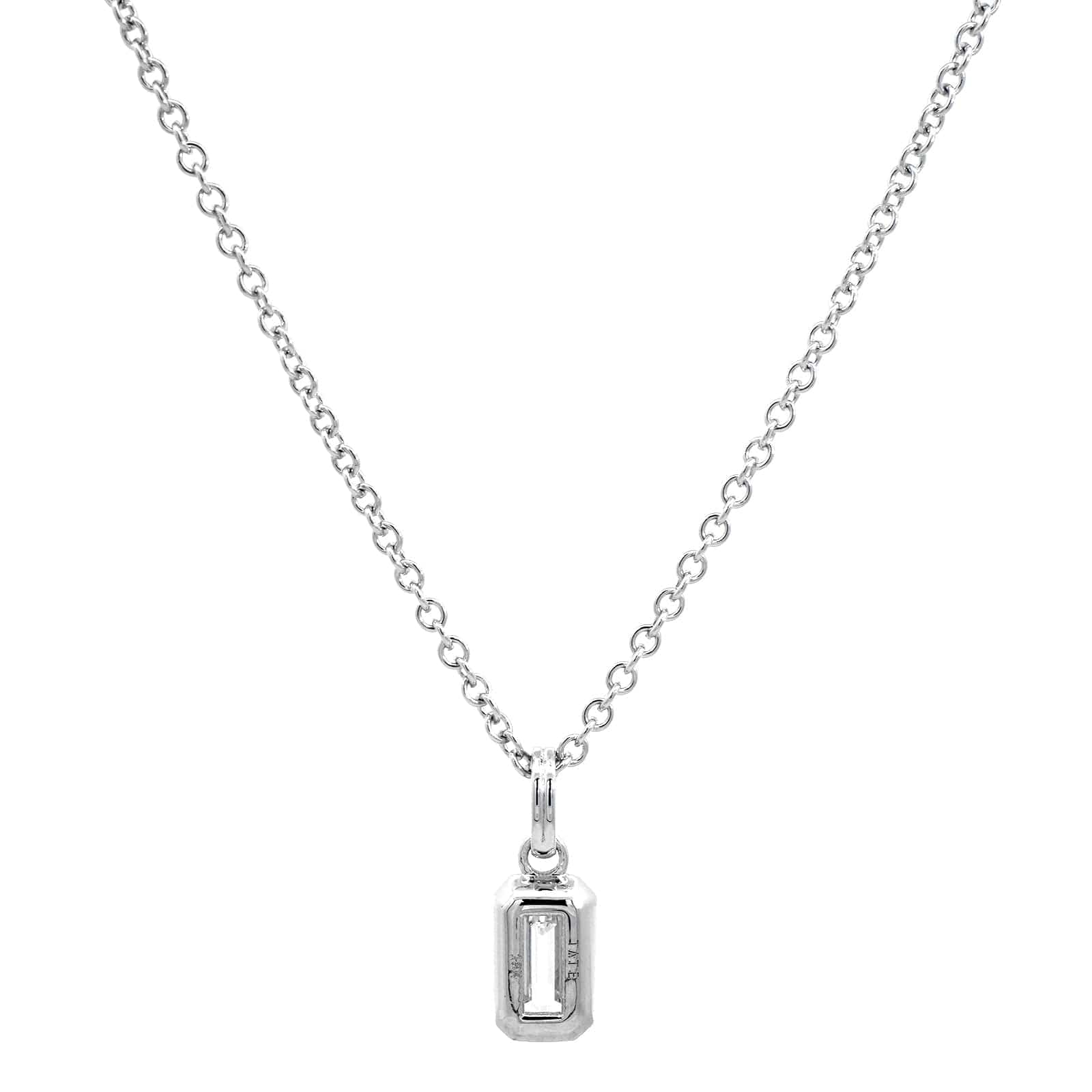 18K White Gold Emerald Cut Diamond Pendant Necklace