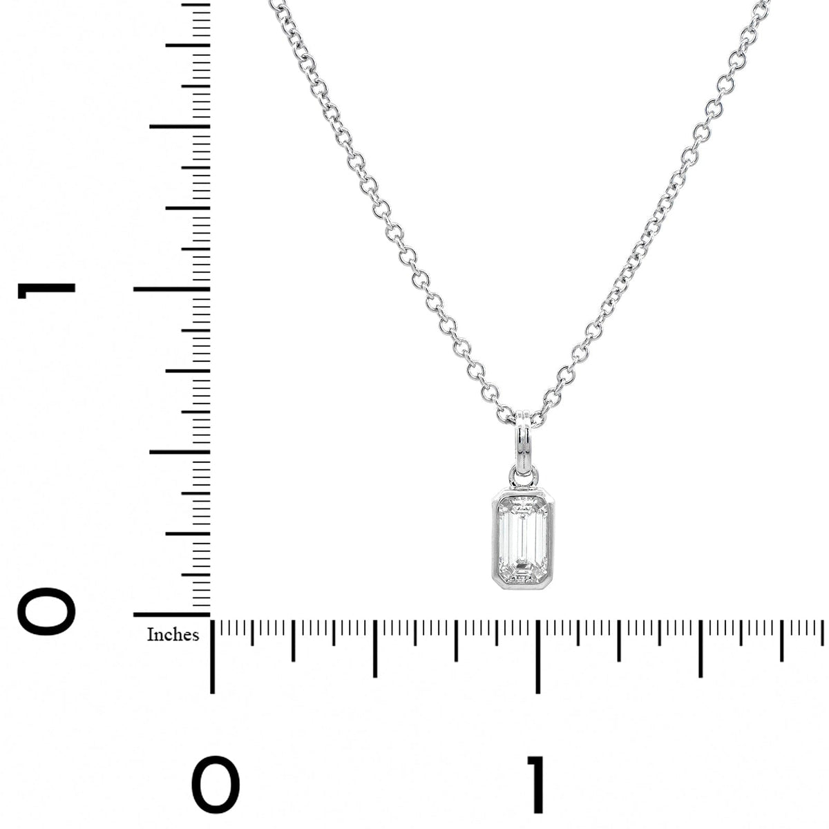 18K White Gold Emerald Cut Diamond Pendant Necklace