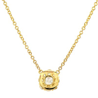 18K Yellow Gold Cushion Cut Diamond Pendant Necklace