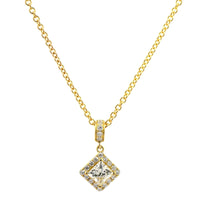 18K Yellow Gold Princess Cut Diamond Pendant Necklace