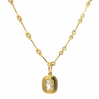 18K Yellow Gold Bezel Set Cushion Cut Diamond Pendant Necklace