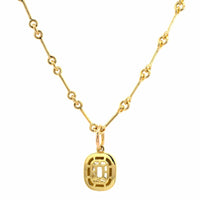18K Yellow Gold Bezel Set Cushion Cut Diamond Pendant Necklace