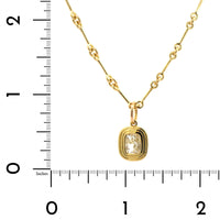 18K Yellow Gold Bezel Set Cushion Cut Diamond Pendant Necklace