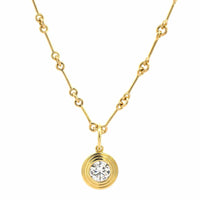 18K Yellow Gold Bezel Set Round Diamond Pendant Necklace