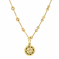 18K Yellow Gold Bezel Set Round Diamond Pendant Necklace