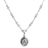 18K White Gold Bezel Set Oval Diamond Pendant Necklace