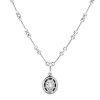 18K White Gold Bezel Set Oval Diamond Pendant Necklace