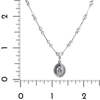 18K White Gold Bezel Set Oval Diamond Pendant Necklace