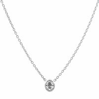 18K White Gold Bezel Set Oval Diamond Pendant Necklace