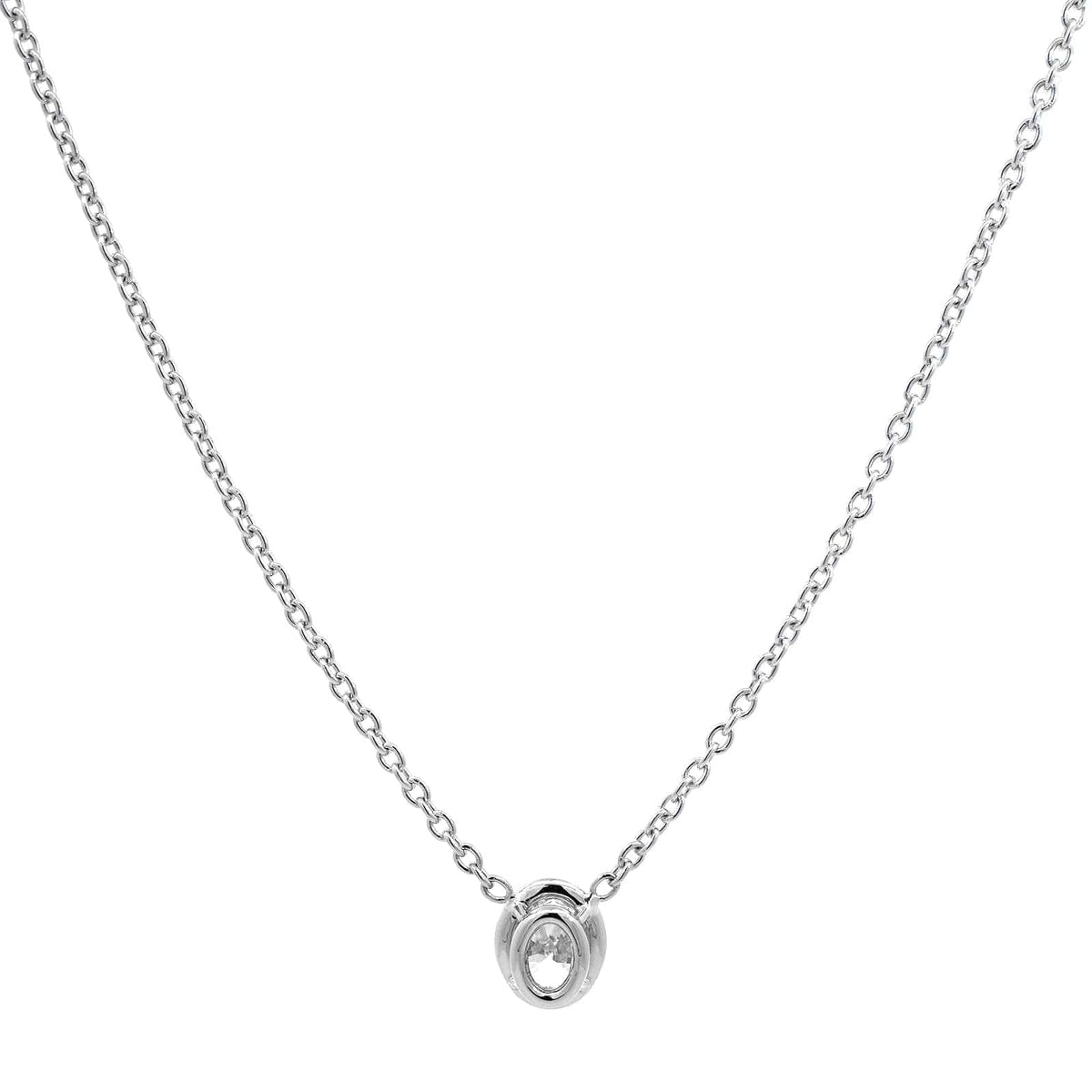 18K White Gold Bezel Set Oval Diamond Pendant Necklace