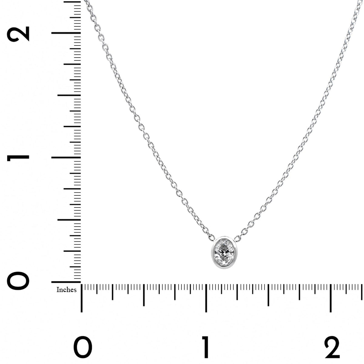 18K White Gold Bezel Set Oval Diamond Pendant Necklace