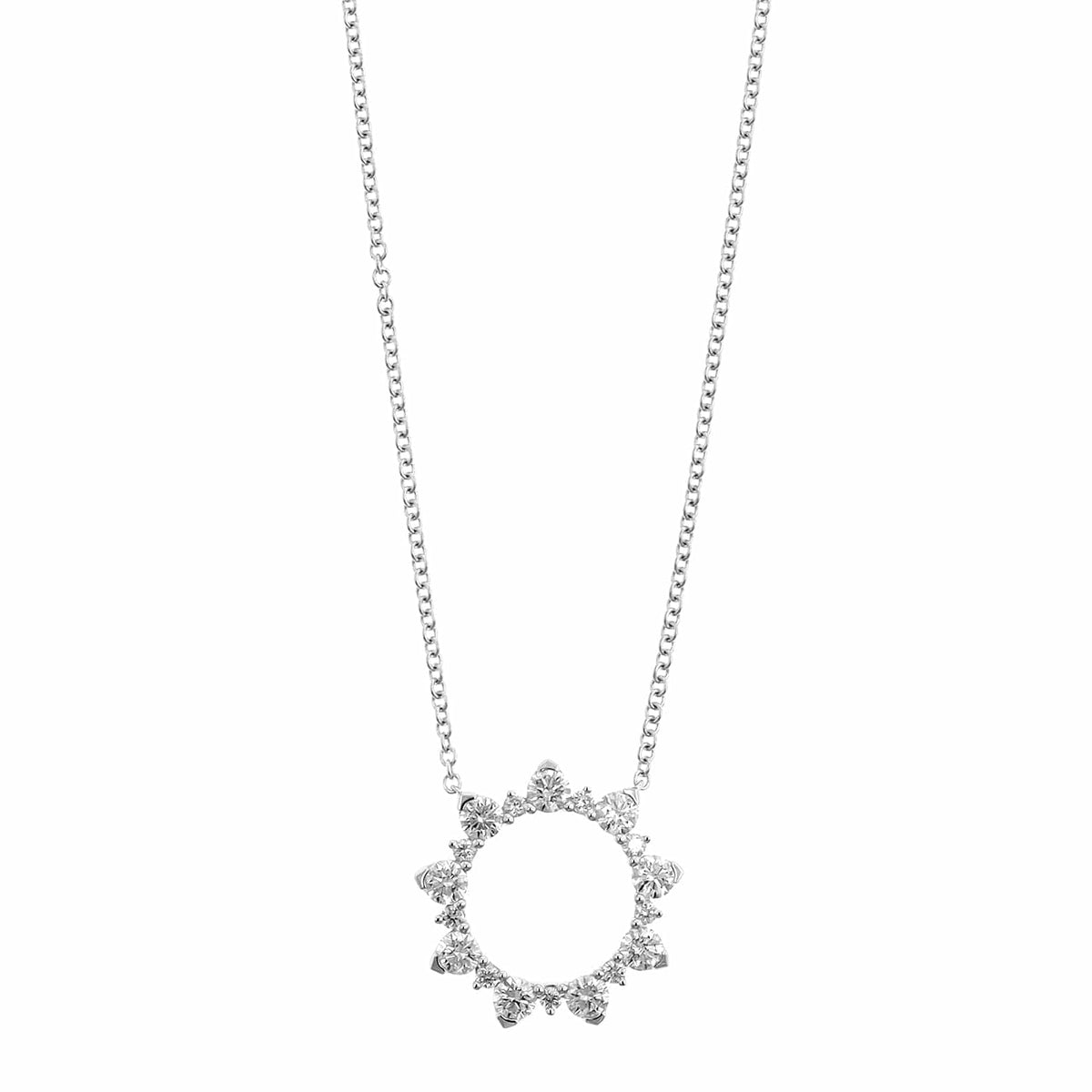 14K White Gold Diamond Circle Pendant Necklace