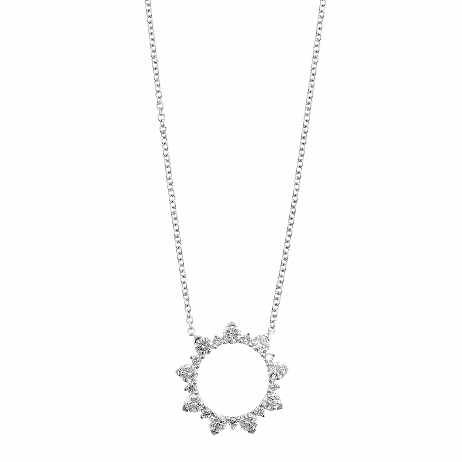 14K White Gold Diamond Circle Pendant Necklace