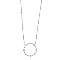 14K White Gold Single Prong Diamond Circle Pendant Necklace