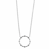 14K White Gold Single Prong Diamond Circle Pendant Necklace