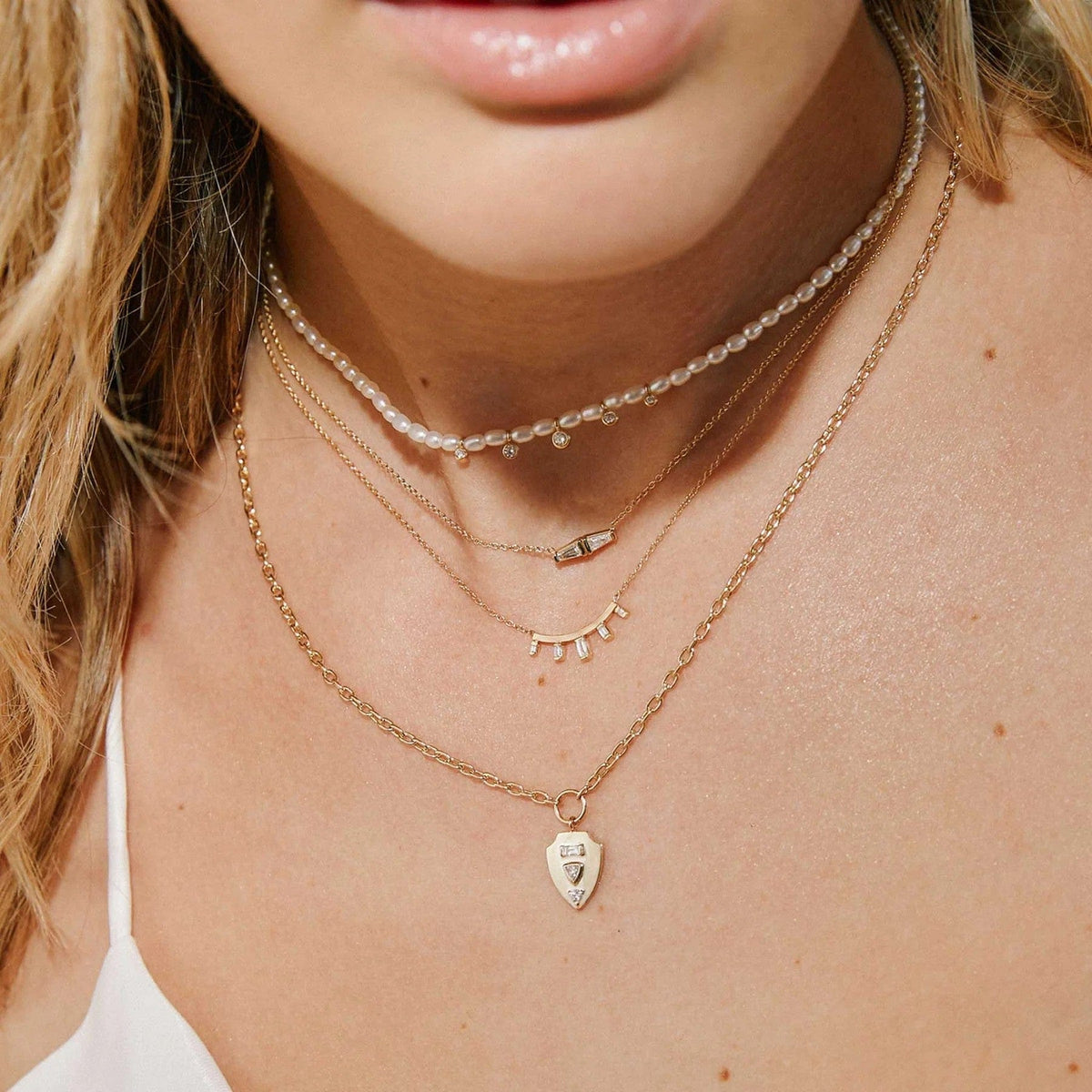Zoe Chicco 14K Yellow Gold Multi Shaped Diamond Mosaic Small Shield Pendant Necklace