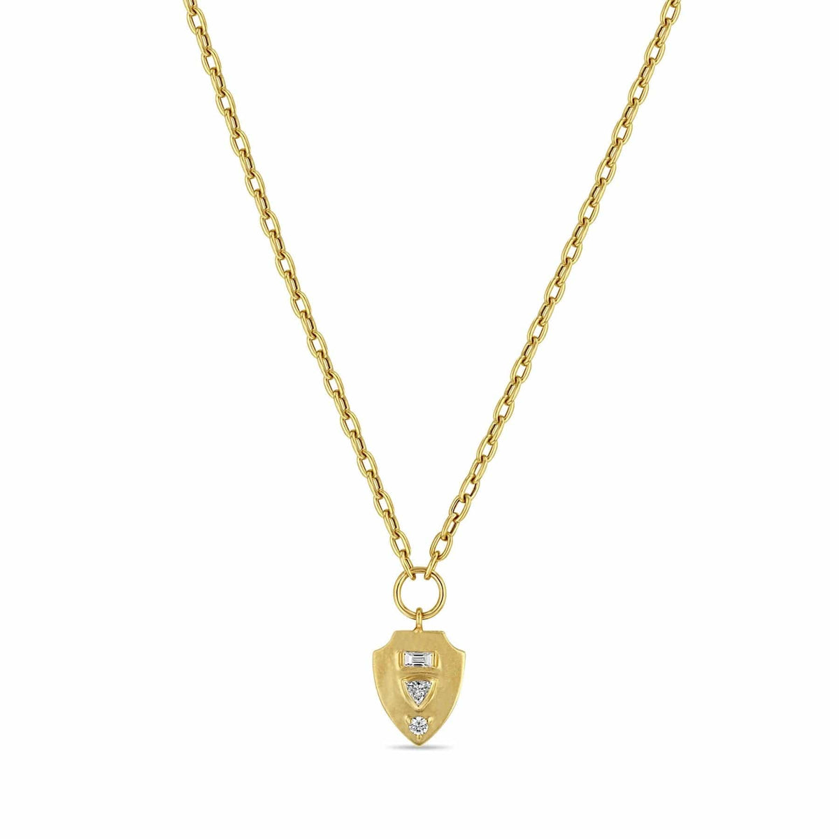 Zoe Chicco 14K Yellow Gold Multi Shaped Diamond Mosaic Small Shield Pendant Necklace