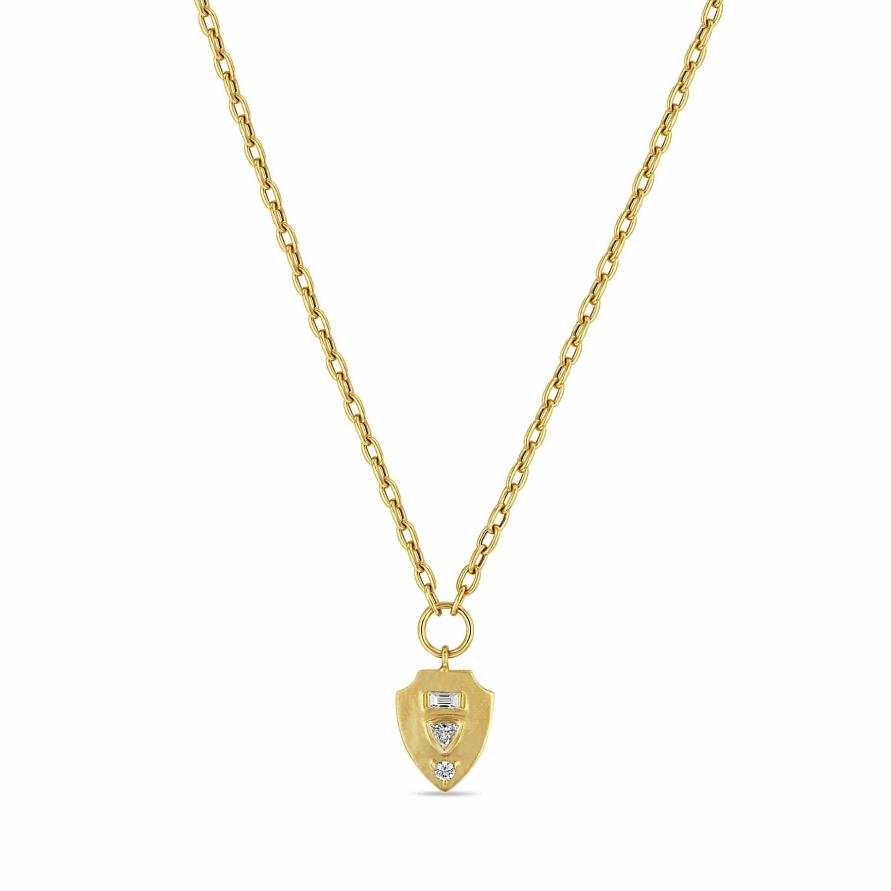 Zoe Chicco 14K Yellow Gold Multi Shaped Diamond Mosaic Small Shield Pendant Necklace