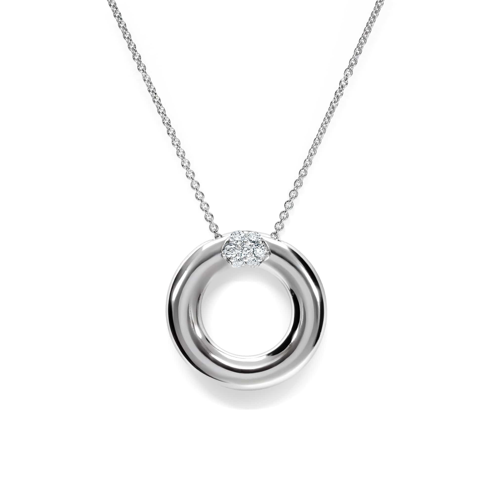 18K White Gold Diamond Circle Pendant Necklace