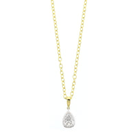 18K Two-Tone Gold Pear Shaped Diamond Pendant Necklace