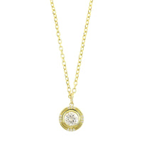 18K Yellow Gold Bezel Set Round Diamond Pendant Necklace