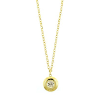 18K Yellow Gold Bezel Set Round Diamond Pendant Necklace
