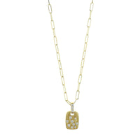 18K Yellow Gold Petite Diamond Dog Tag Pendant Necklace
